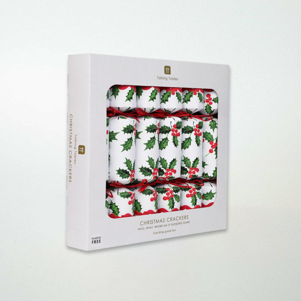 Talking Tables Holly White Christmas Crackers 6 Pack