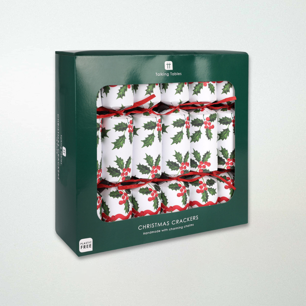 Talking Tables Holly White Christmas Crackers 12 Pack