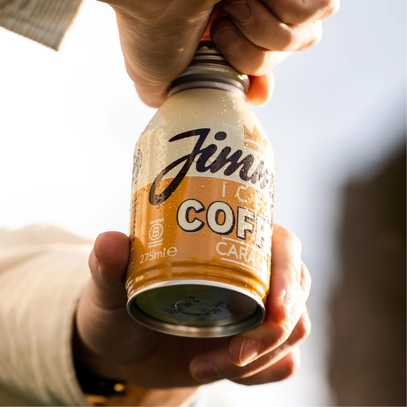 Bottle of Jimmy's Iced Coffee being opened