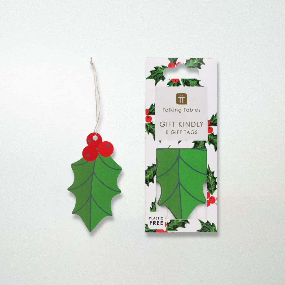 Talking Tables Holly White Christmas Gift Tags 8 Pack
