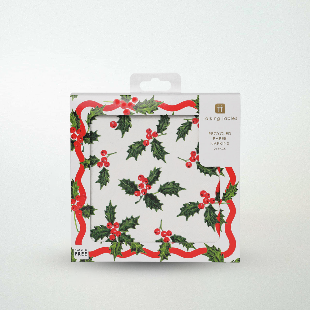 Talking Tables Holly White Christmas Paper Napkins 20 Pack
