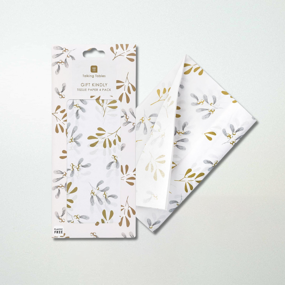 Talking Tables Mistletoe White Christmas Tissue Paper 4 Pack