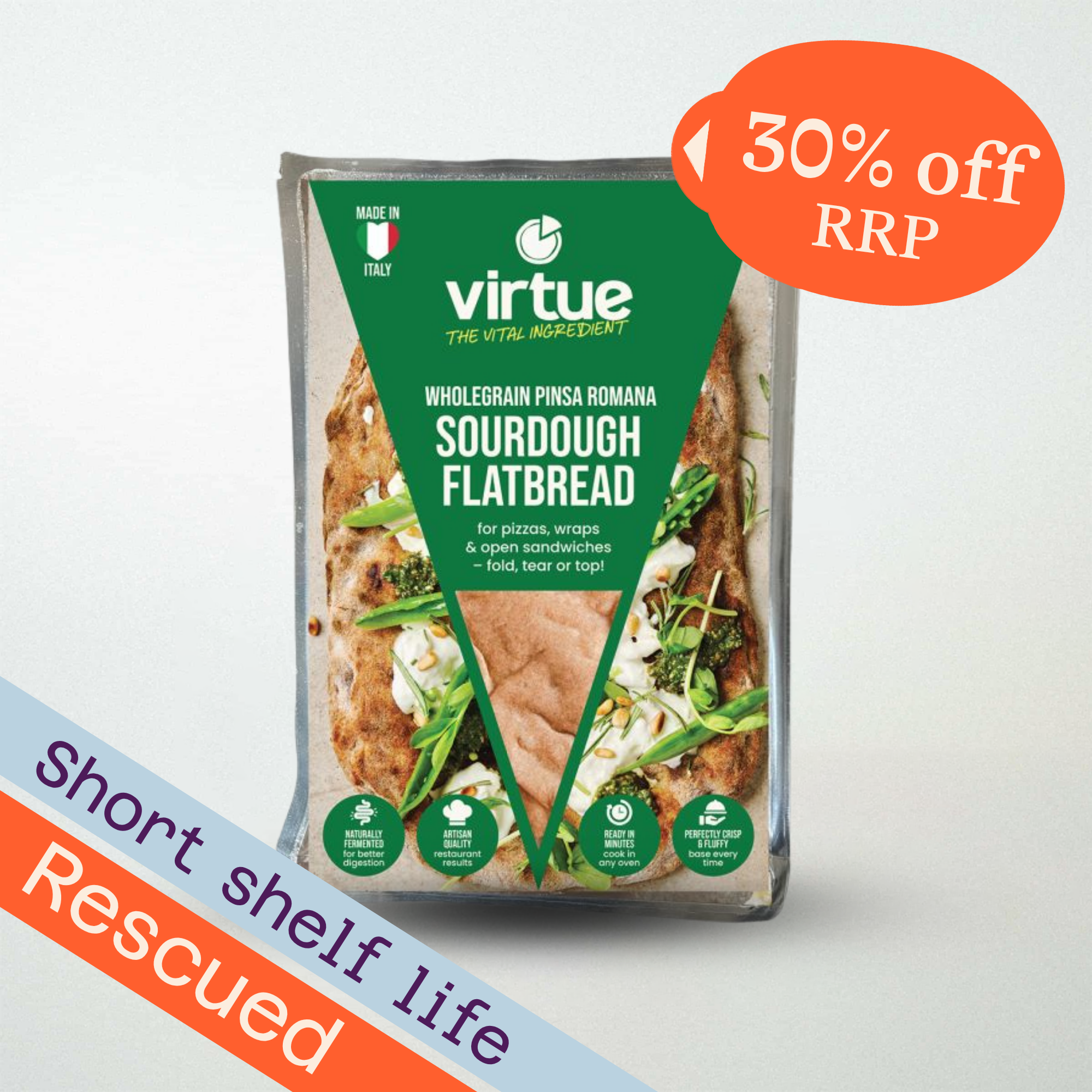 Virtue Pinsa Romana Wholegrain Oval Sourdough Flatbread